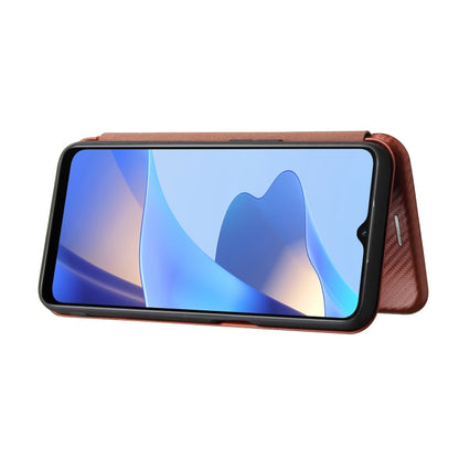 For OPPO A16 Carbon Fiber Texture Horizontal Flip TPU + PC + PU Leather Case with Card Slot(Brown) by buy2fix