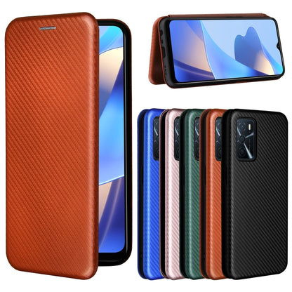 For OPPO A16 Carbon Fiber Texture Horizontal Flip TPU + PC + PU Leather Case with Card Slot(Brown) by buy2fix