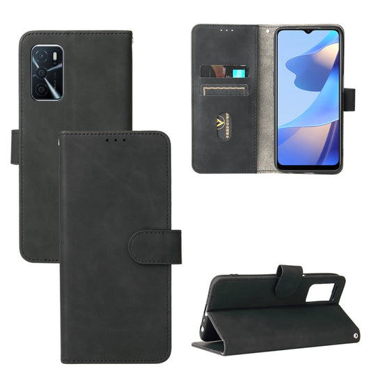 For OPPO A16 Solid Color Skin Feel Magnetic Buckle Horizontal Flip Calf Texture PU Leather Case with Holder & Card Slots & Wallet(Black) by buy2fix