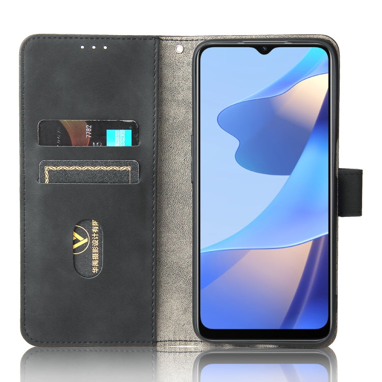 For OPPO A16 Solid Color Skin Feel Magnetic Buckle Horizontal Flip Calf Texture PU Leather Case with Holder & Card Slots & Wallet(Black) by buy2fix