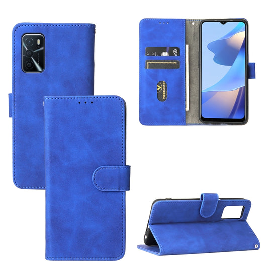 For OPPO A16 Solid Color Skin Feel Magnetic Buckle Horizontal Flip Calf Texture PU Leather Case with Holder & Card Slots & Wallet(Blue) by buy2fix