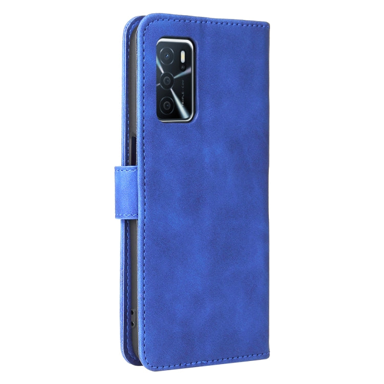 For OPPO A16 Solid Color Skin Feel Magnetic Buckle Horizontal Flip Calf Texture PU Leather Case with Holder & Card Slots & Wallet(Blue) by buy2fix