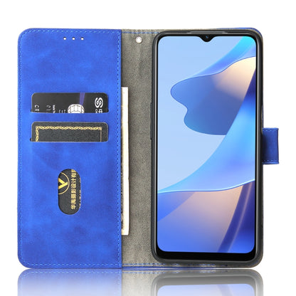 For OPPO A16 Solid Color Skin Feel Magnetic Buckle Horizontal Flip Calf Texture PU Leather Case with Holder & Card Slots & Wallet(Blue) by buy2fix