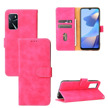 For OPPO A16 Solid Color Skin Feel Magnetic Buckle Horizontal Flip Calf Texture PU Leather Case with Holder & Card Slots & Wallet(Rose Gold) by buy2fix