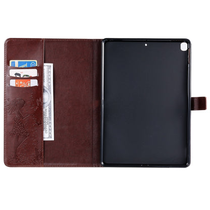 For iPad 10.2 / Pro 10.5 / Air 2019 Pressed Printing Woman and Cat Pattern Horizontal Flip Leather Case with Holder & Card Slots & Wallet(Brown) - iPad Air (2019) Cases by buy2fix | Online Shopping UK | buy2fix