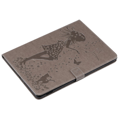 For iPad 10.2 / Pro 10.5 / Air 2019 Pressed Printing Woman and Cat Pattern Horizontal Flip Leather Case with Holder & Card Slots & Wallet(Grey) - iPad Air (2019) Cases by buy2fix | Online Shopping UK | buy2fix