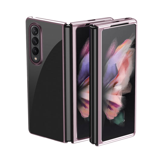 For Samsung Galaxy Z Fold3 5G Electroplated Transparent Folding Case(Rose Gold)