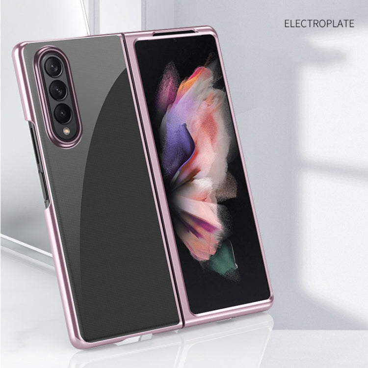 For Samsung Galaxy Z Fold3 5G Electroplated Transparent Folding Case(Rose Gold) by buy2fix