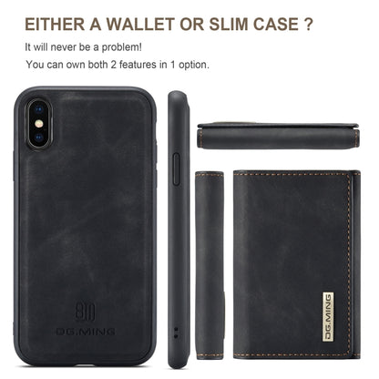 DG.MING M1 Series 3-Fold Multi Card Wallet  Back Cover Shockproof Case with Holder Function For iPhone X(Black) -  by DG.MING | Online Shopping UK | buy2fix