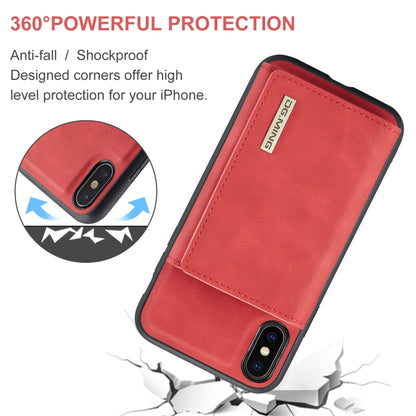 DG.MING M1 Series 3-Fold Multi Card Wallet  Back Cover Shockproof Case with Holder Function For iPhone X(Red) -  by DG.MING | Online Shopping UK | buy2fix