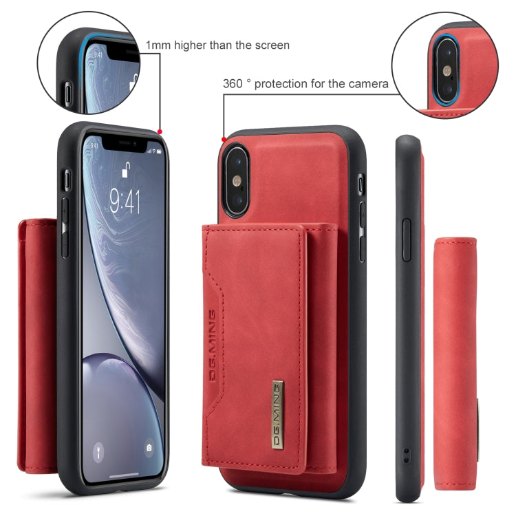 DG.MING M1 Series 3-Fold Multi Card Wallet  Back Cover Shockproof Case with Holder Function For iPhone X(Red) -  by DG.MING | Online Shopping UK | buy2fix