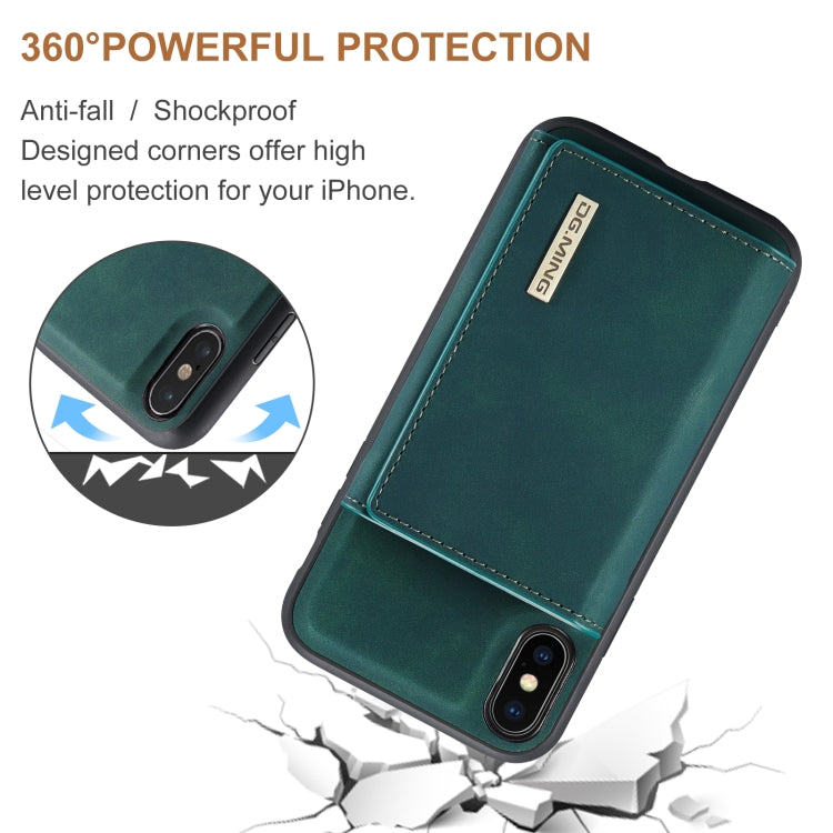 DG.MING M1 Series 3-Fold Multi Card Wallet  Back Cover Shockproof Case with Holder Function For iPhone X(Green) -  by DG.MING | Online Shopping UK | buy2fix