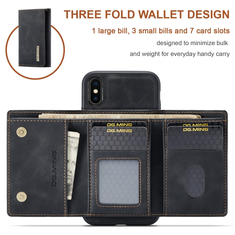 DG.MING M1 Series 3-Fold Multi Card Wallet  Back Cover Shockproof Case with Holder Function For iPhone XS(Black) -  by DG.MING | Online Shopping UK | buy2fix