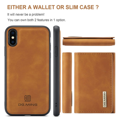 DG.MING M1 Series 3-Fold Multi Card Wallet  Back Cover Shockproof Case with Holder Function For iPhone XS(Brown) -  by DG.MING | Online Shopping UK | buy2fix