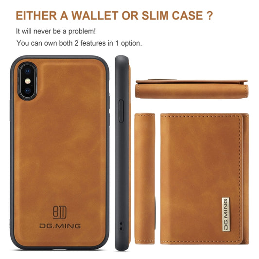 DG.MING M1 Series 3-Fold Multi Card Wallet  Back Cover Shockproof Case with Holder Function For iPhone XS(Brown) -  by DG.MING | Online Shopping UK | buy2fix
