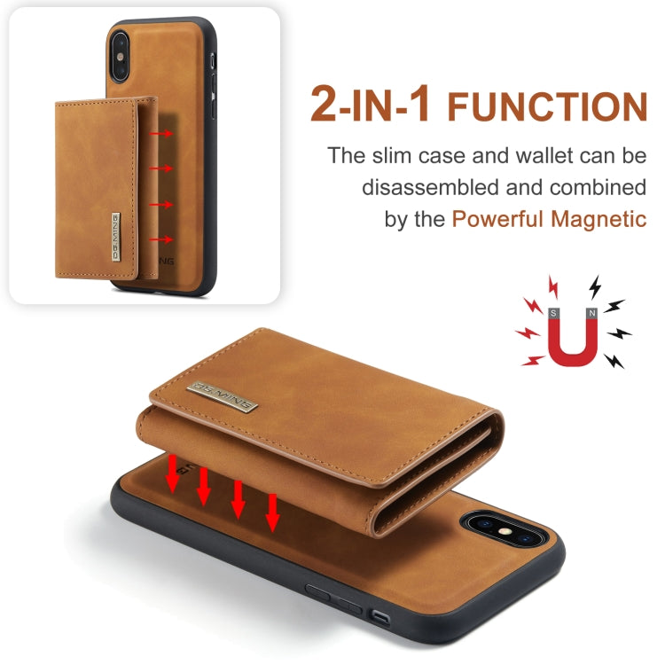 DG.MING M1 Series 3-Fold Multi Card Wallet  Back Cover Shockproof Case with Holder Function For iPhone XS(Brown) -  by DG.MING | Online Shopping UK | buy2fix