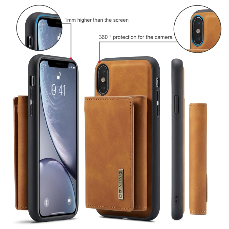 DG.MING M1 Series 3-Fold Multi Card Wallet  Back Cover Shockproof Case with Holder Function For iPhone XS(Brown) -  by DG.MING | Online Shopping UK | buy2fix