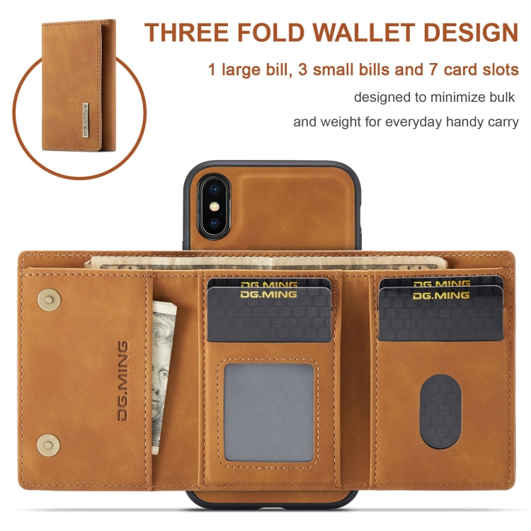 DG.MING M1 Series 3-Fold Multi Card Wallet  Back Cover Shockproof Case with Holder Function For iPhone XS(Brown) -  by DG.MING | Online Shopping UK | buy2fix