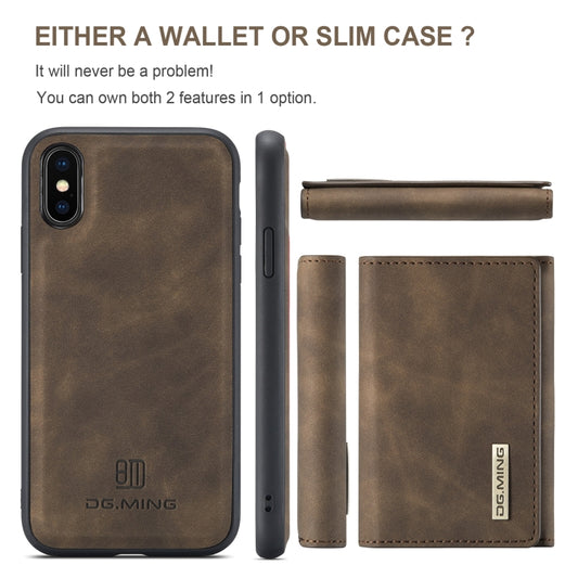 DG.MING M1 Series 3-Fold Multi Card Wallet  Back Cover Shockproof Case with Holder Function For iPhone XS(Coffee) -  by DG.MING | Online Shopping UK | buy2fix