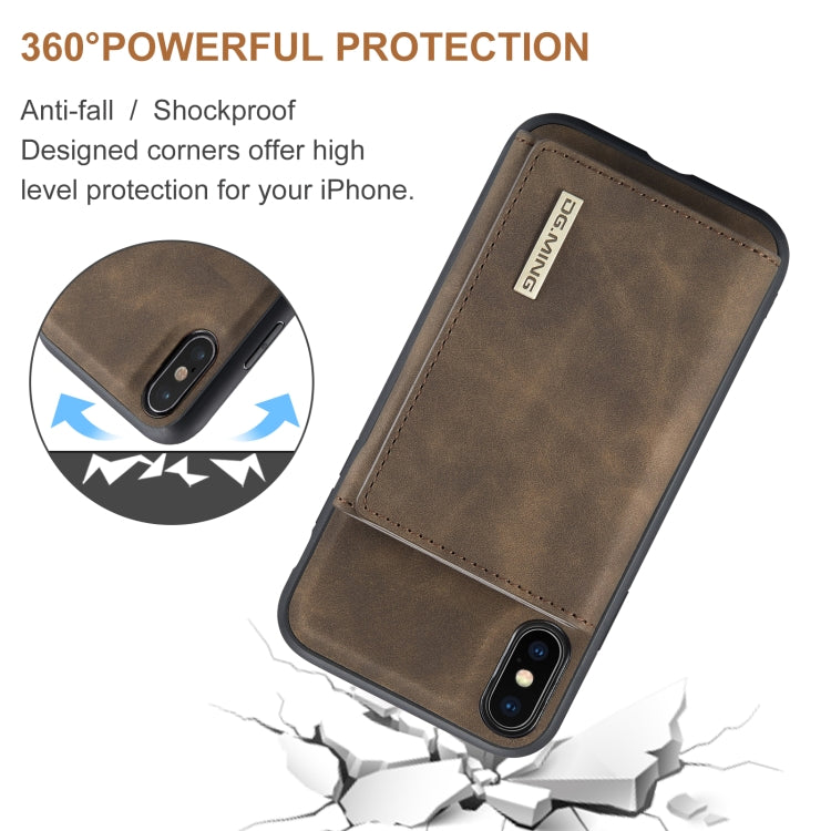 DG.MING M1 Series 3-Fold Multi Card Wallet  Back Cover Shockproof Case with Holder Function For iPhone XS(Coffee) -  by DG.MING | Online Shopping UK | buy2fix
