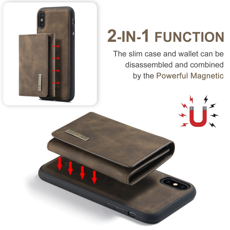 DG.MING M1 Series 3-Fold Multi Card Wallet  Back Cover Shockproof Case with Holder Function For iPhone XS(Coffee) -  by DG.MING | Online Shopping UK | buy2fix