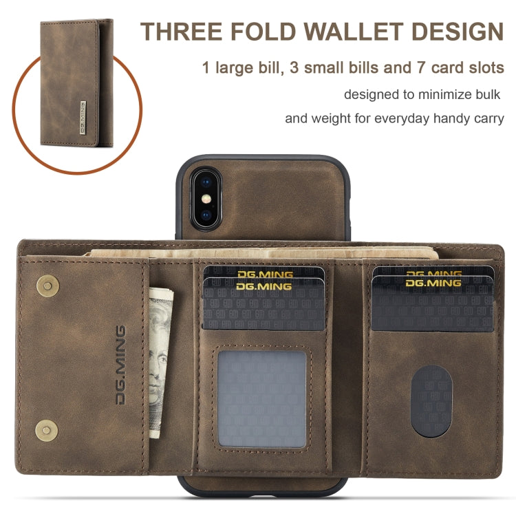 DG.MING M1 Series 3-Fold Multi Card Wallet  Back Cover Shockproof Case with Holder Function For iPhone XS(Coffee) -  by DG.MING | Online Shopping UK | buy2fix