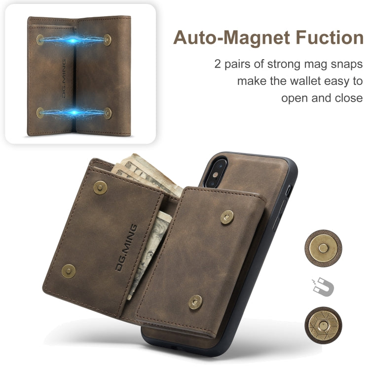 DG.MING M1 Series 3-Fold Multi Card Wallet  Back Cover Shockproof Case with Holder Function For iPhone XS(Coffee) -  by DG.MING | Online Shopping UK | buy2fix