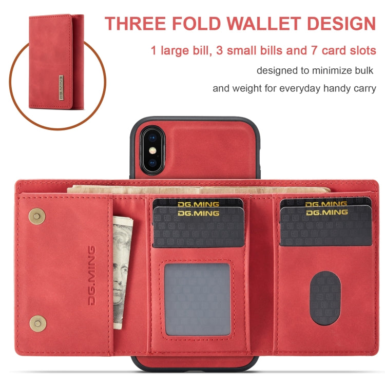 DG.MING M1 Series 3-Fold Multi Card Wallet  Back Cover Shockproof Case with Holder Function For iPhone XS(Red) -  by DG.MING | Online Shopping UK | buy2fix
