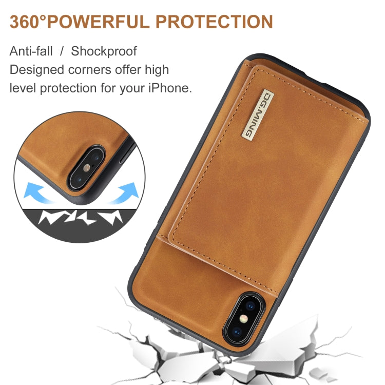 DG.MING M1 Series 3-Fold Multi Card Wallet  Back Cover Shockproof Case with Holder Function For iPhone XS Max(Brown) -  by DG.MING | Online Shopping UK | buy2fix