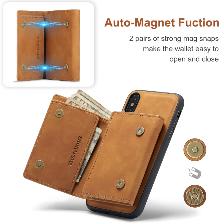 DG.MING M1 Series 3-Fold Multi Card Wallet  Back Cover Shockproof Case with Holder Function For iPhone XS Max(Brown) -  by DG.MING | Online Shopping UK | buy2fix