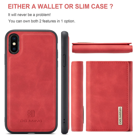 DG.MING M1 Series 3-Fold Multi Card Wallet  Back Cover Shockproof Case with Holder Function For iPhone XS Max(Red) -  by DG.MING | Online Shopping UK | buy2fix