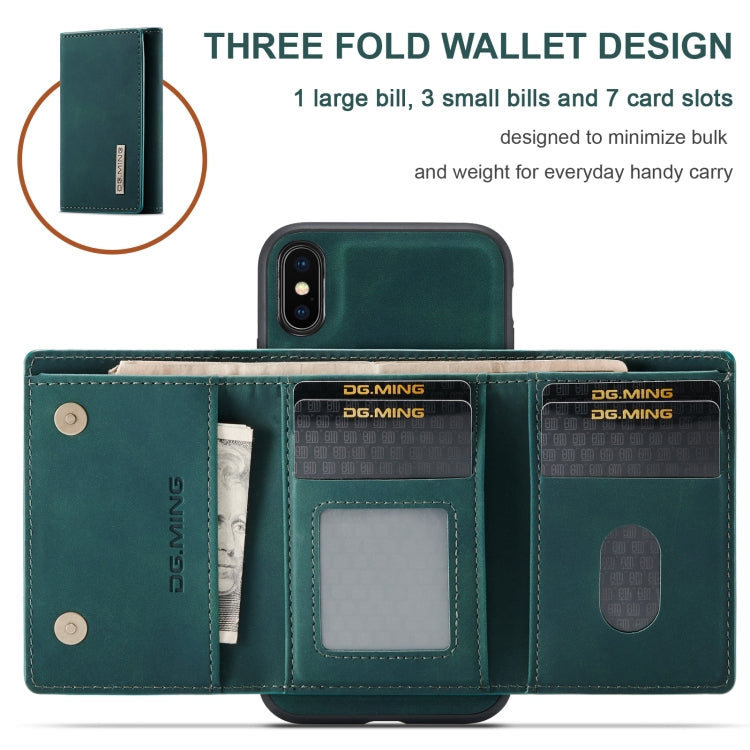 DG.MING M1 Series 3-Fold Multi Card Wallet  Back Cover Shockproof Case with Holder Function For iPhone XS Max(Green) -  by DG.MING | Online Shopping UK | buy2fix
