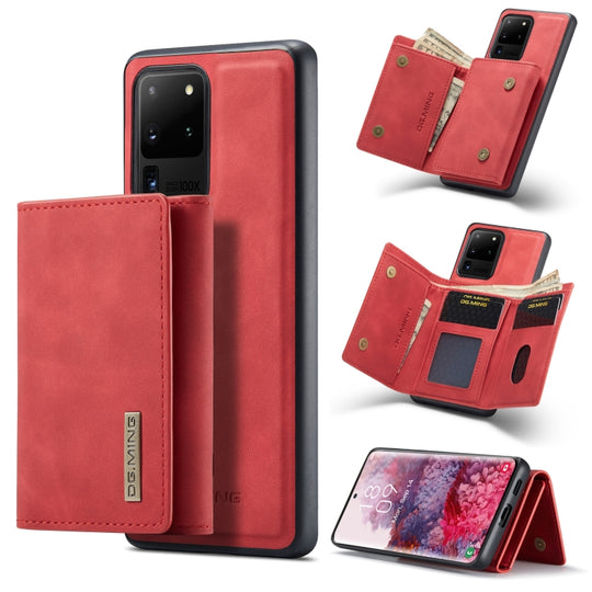 For Samsung Galaxy S20 Ultra DG.MING M1 Series 3-Fold Multi Card Wallet  Back Cover Shockproof Case with Holder Function(Red)