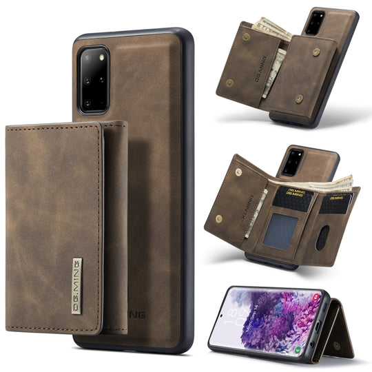 For Samsung Galaxy S20+ DG.MING M1 Series 3-Fold Multi Card Wallet  Back Cover Shockproof Case with Holder Function(Coffee)
