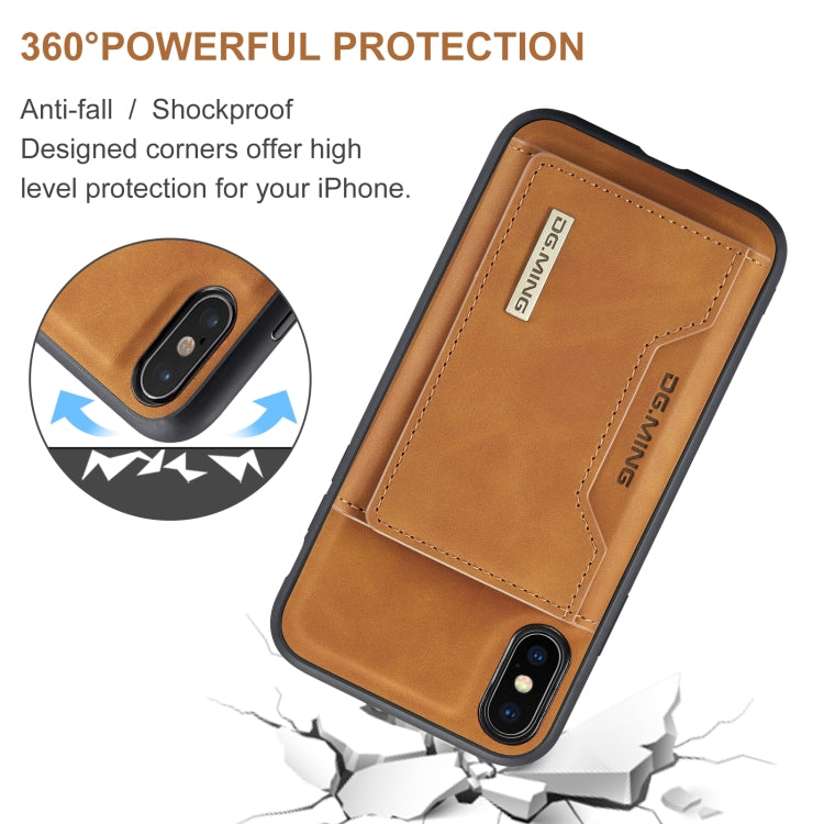 DG.MING M2 Series 3-Fold Multi Card Bag Back Cover Shockproof Case with Wallet & Holder Function For iPhone X(Brown) -  by DG.MING | Online Shopping UK | buy2fix