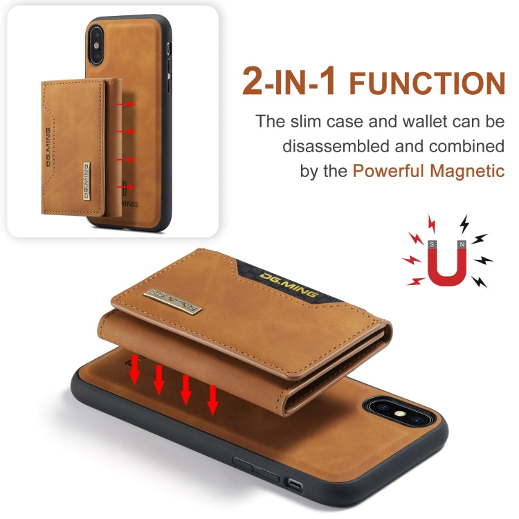 DG.MING M2 Series 3-Fold Multi Card Bag Back Cover Shockproof Case with Wallet & Holder Function For iPhone X(Brown) -  by DG.MING | Online Shopping UK | buy2fix