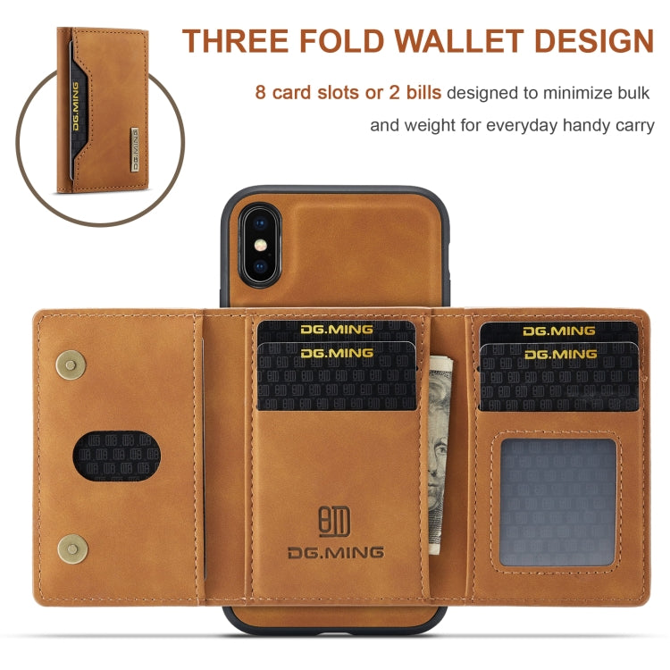 DG.MING M2 Series 3-Fold Multi Card Bag Back Cover Shockproof Case with Wallet & Holder Function For iPhone X(Brown) -  by DG.MING | Online Shopping UK | buy2fix