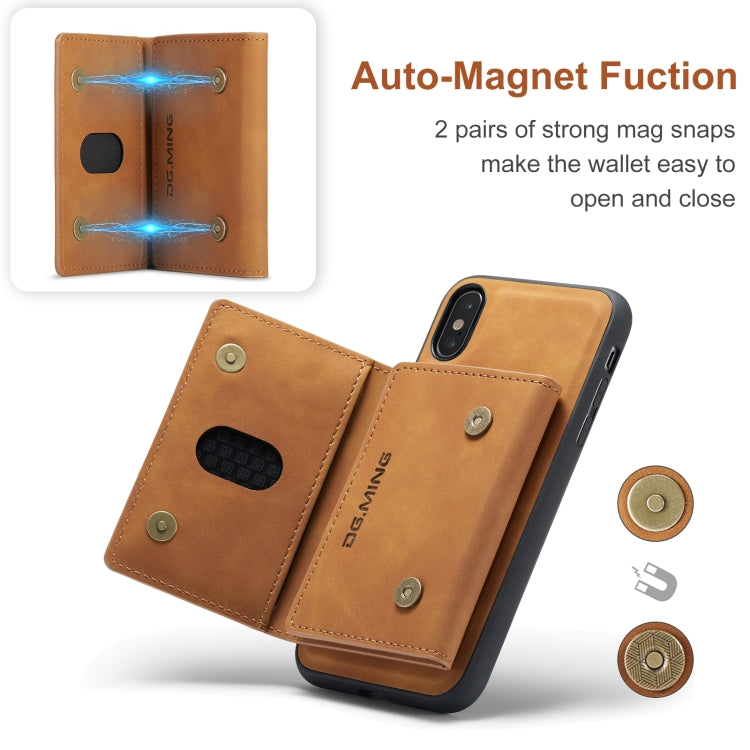 DG.MING M2 Series 3-Fold Multi Card Bag Back Cover Shockproof Case with Wallet & Holder Function For iPhone X(Brown) -  by DG.MING | Online Shopping UK | buy2fix