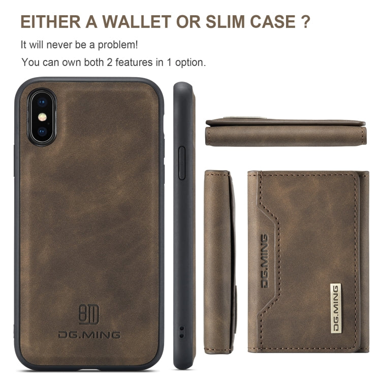 DG.MING M2 Series 3-Fold Multi Card Bag Back Cover Shockproof Case with Wallet & Holder Function For iPhone X(Coffee) -  by DG.MING | Online Shopping UK | buy2fix