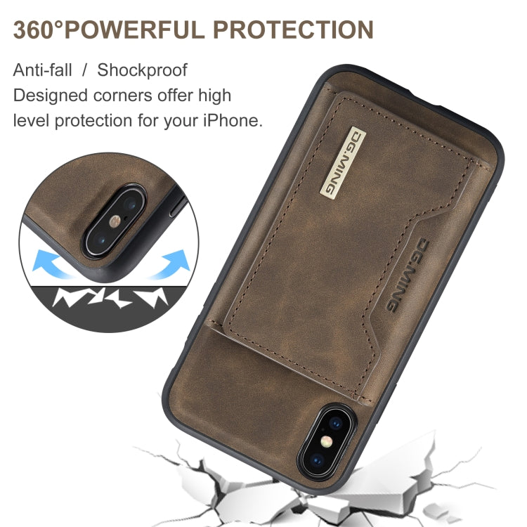 DG.MING M2 Series 3-Fold Multi Card Bag Back Cover Shockproof Case with Wallet & Holder Function For iPhone X(Coffee) -  by DG.MING | Online Shopping UK | buy2fix