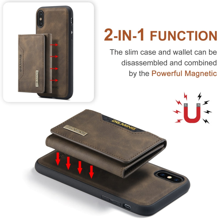 DG.MING M2 Series 3-Fold Multi Card Bag Back Cover Shockproof Case with Wallet & Holder Function For iPhone X(Coffee) -  by DG.MING | Online Shopping UK | buy2fix