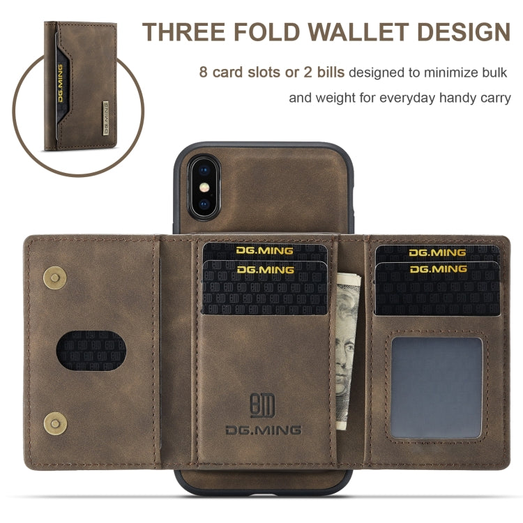 DG.MING M2 Series 3-Fold Multi Card Bag Back Cover Shockproof Case with Wallet & Holder Function For iPhone X(Coffee) -  by DG.MING | Online Shopping UK | buy2fix