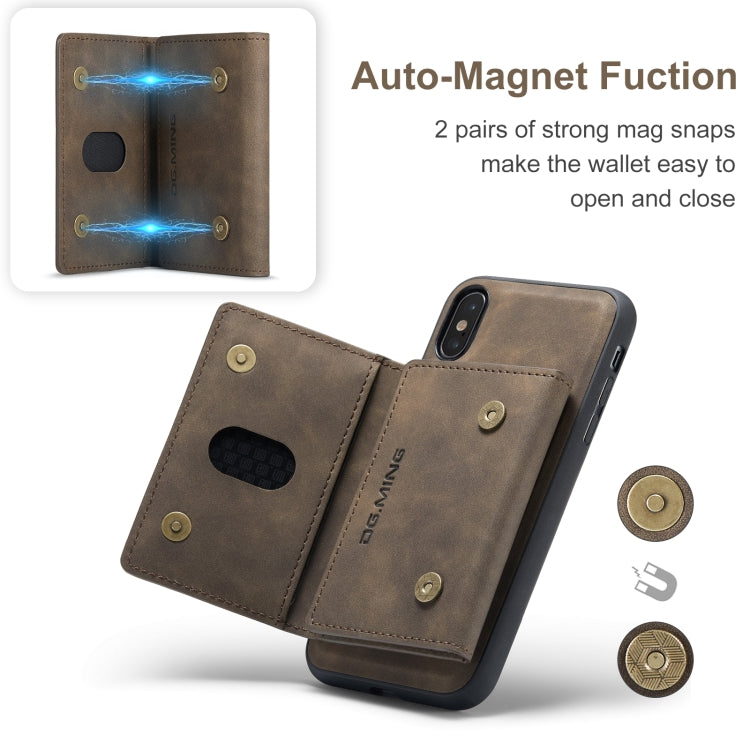 DG.MING M2 Series 3-Fold Multi Card Bag Back Cover Shockproof Case with Wallet & Holder Function For iPhone X(Coffee) -  by DG.MING | Online Shopping UK | buy2fix