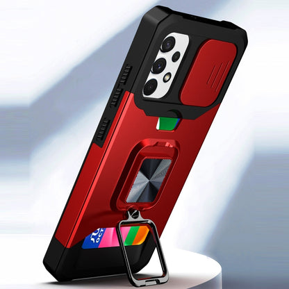 For Samsung Galaxy A32 4G Sliding Camera Cover Design PC + TPU Shockproof Case with Ring Holder & Card Slot(Blue) by buy2fix