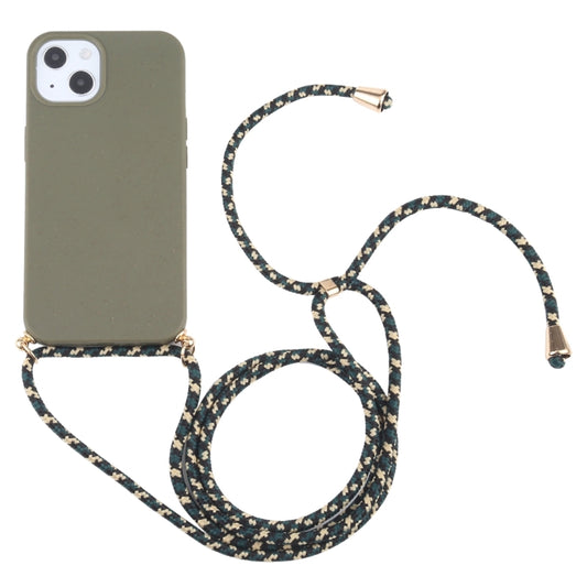 For iPhone 13 mini Wheat Straw Material + TPU Shockproof Case with Neck Lanyard (Dark Green) by buy2fix