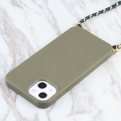 For iPhone 13 mini Wheat Straw Material + TPU Shockproof Case with Neck Lanyard (Dark Green) by buy2fix