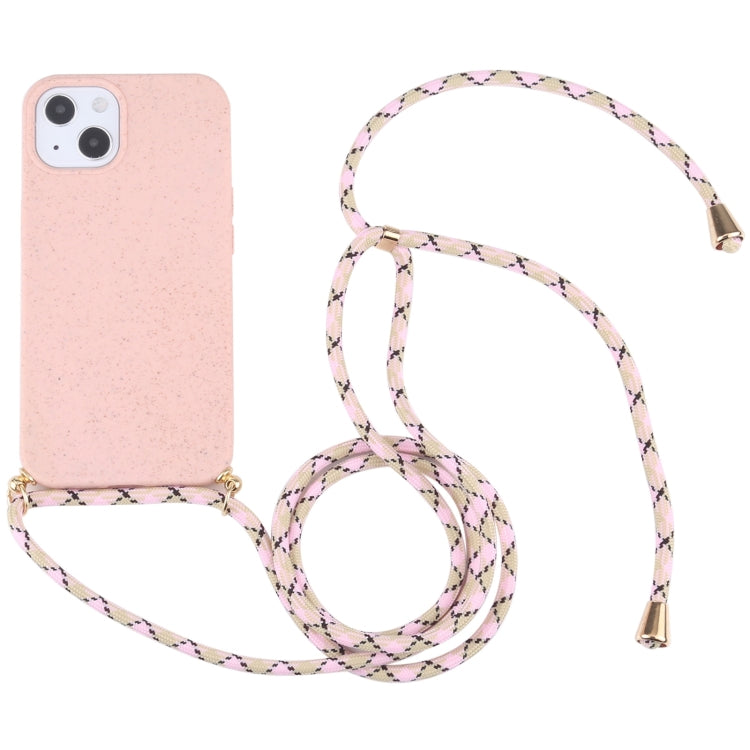 For iPhone 13 mini Wheat Straw Material + TPU Shockproof Case with Neck Lanyard (Pink) by buy2fix