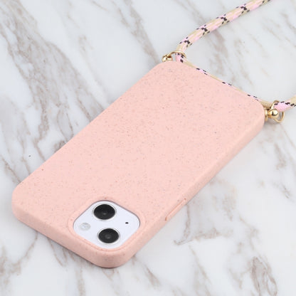 For iPhone 13 mini Wheat Straw Material + TPU Shockproof Case with Neck Lanyard (Pink) by buy2fix