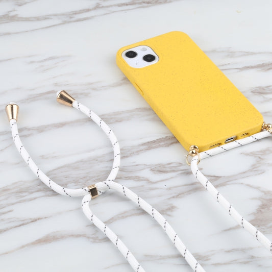 For iPhone 13 mini Wheat Straw Material + TPU Shockproof Case with Neck Lanyard (Yellow) by buy2fix