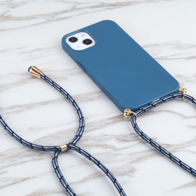For iPhone 13 mini Wheat Straw Material + TPU Shockproof Case with Neck Lanyard (Blue) by buy2fix